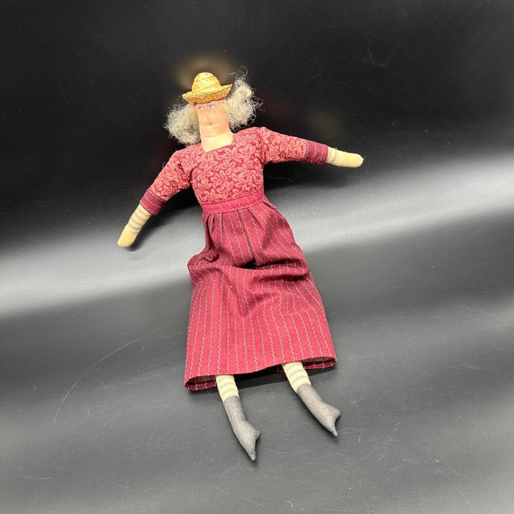 Vintage Doll Folk Art Handmade Cloth Anna Swango 1990 Flat Face Grandma OOAK